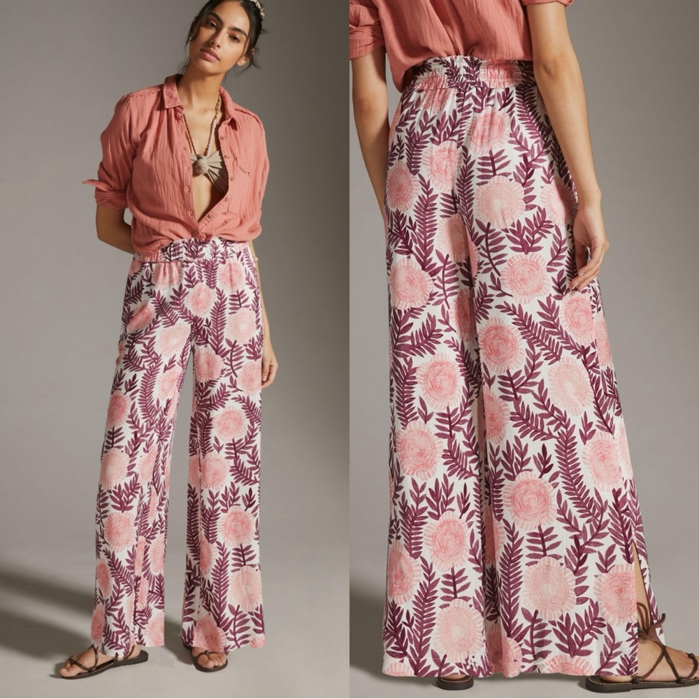 Anthropologie Pink & Plum Floral Wide-Leg Pants